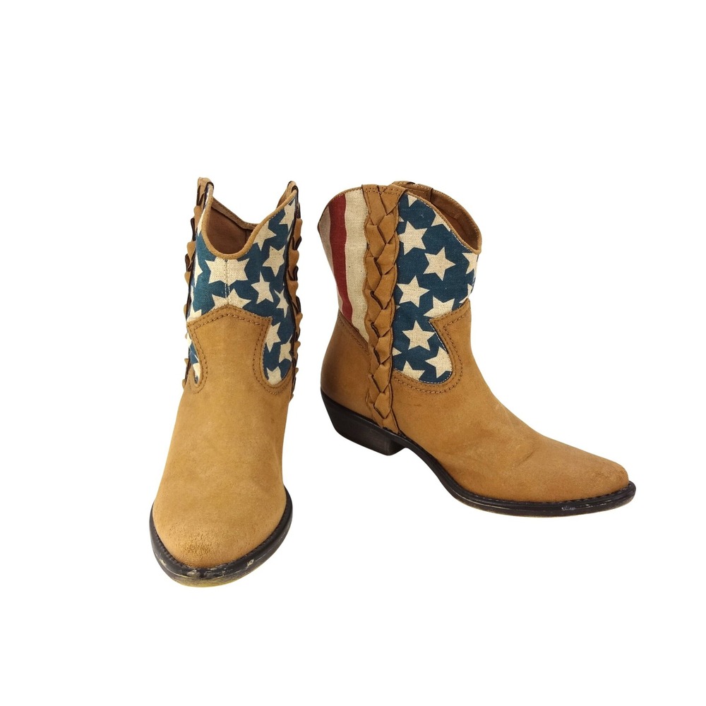 American Rag Mason Womens Tan Patriotic Stars Stripes Western Ankle Boots 7M